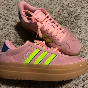 Adidas Women's Pink and Neon Green Sneakers